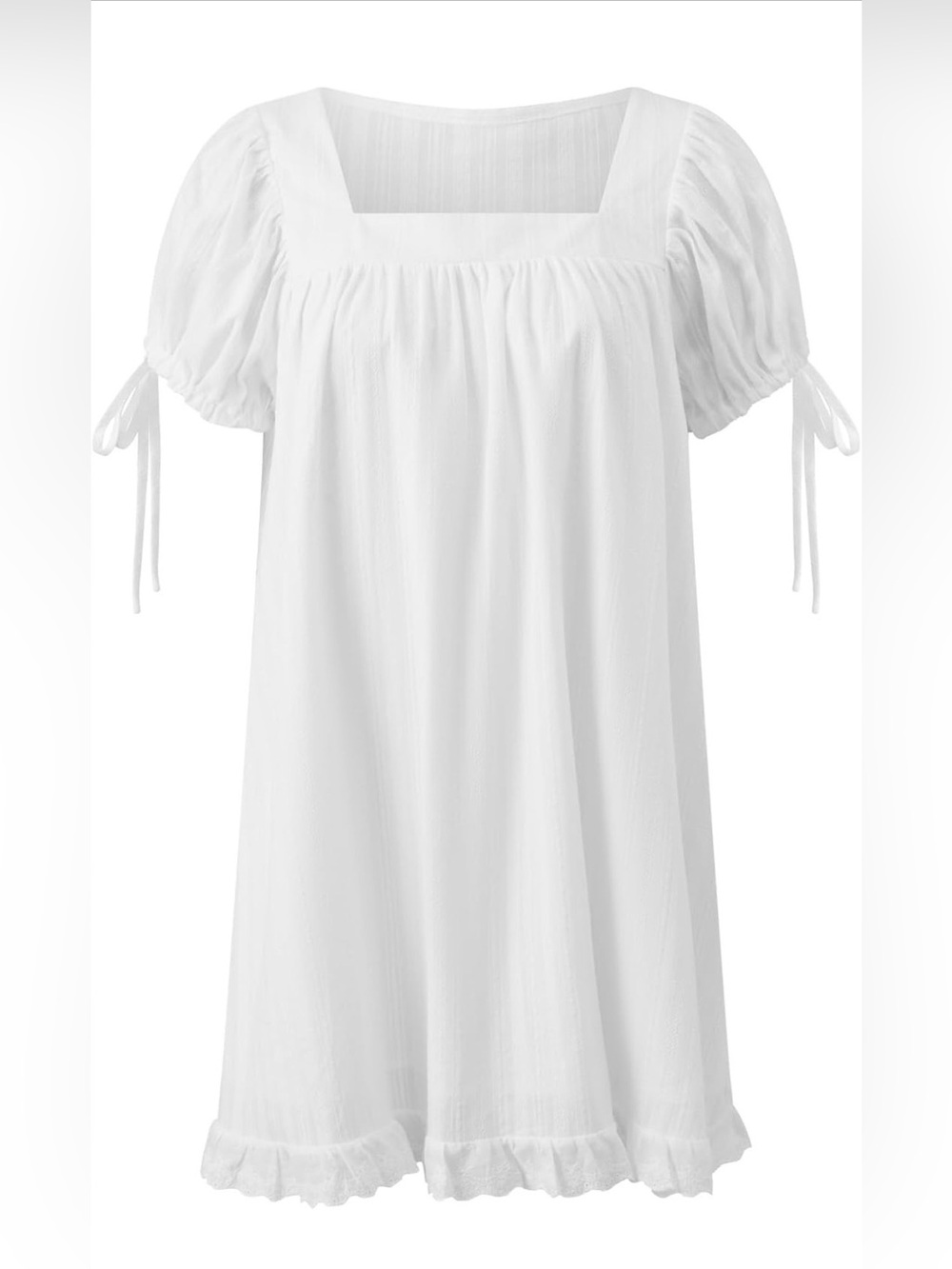 White Square-Neck Puff-Sleeve Tunic Dress